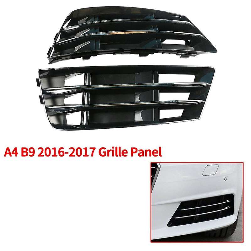 1Pair Front Bumper Fog Light Grille Grill, with Chrome Panel for  A4 B9 2016-2017 Fog Lamp Cover
