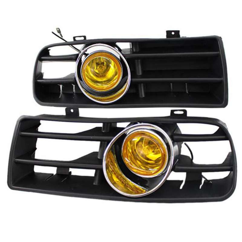 1Pair Front Bumper Fog Lights Grille LED Lamp with Wire Kit Yellow for Golf MK4 1998-2004