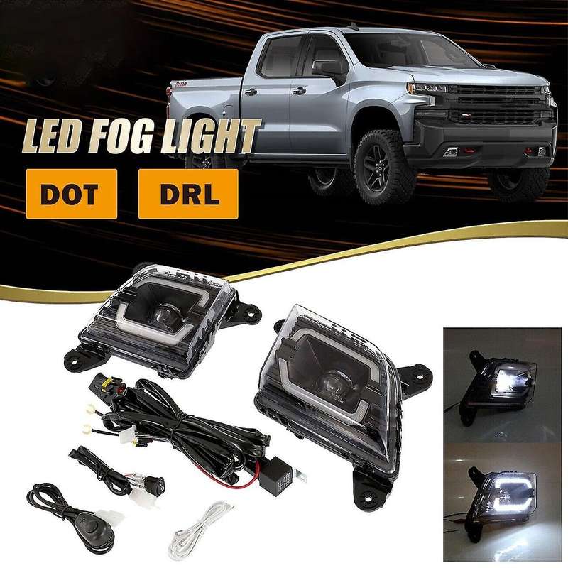 1Pair Front Bumper LED Fog Lights+Harness DRL Driving Lamp Assy for 1500 2019-2023 84509651 84509652