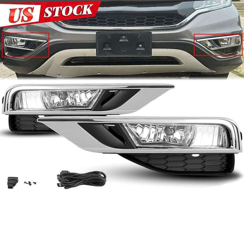 1Pair Front Halogen Fog Lights + Chrome Bezel+Switch Wiring+Relay Kit for -V 2015 2016 HO2592140 HO