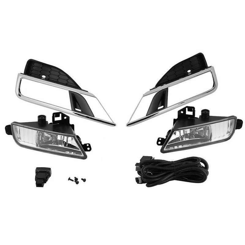 1Pair Front Halogen Fog Lights + Chrome Bezel+Switch Wiring+Relay Kit for -V 2015 2016 HO2592140 HO