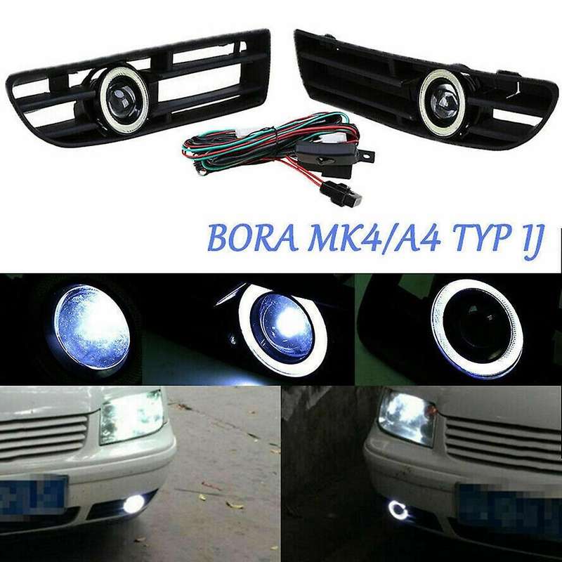 1Pair LED Fog Lights Angel Eyes Lamp Car Front Bumper Grille Grill Cover with Wire Kit for - MK4 199