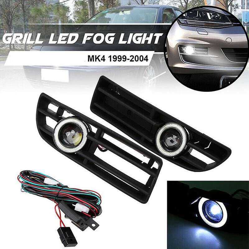 1Pair LED Fog Lights Angel Eyes Lamp Car Front Bumper Grille Grill Cover with Wire Kit for - MK4 199