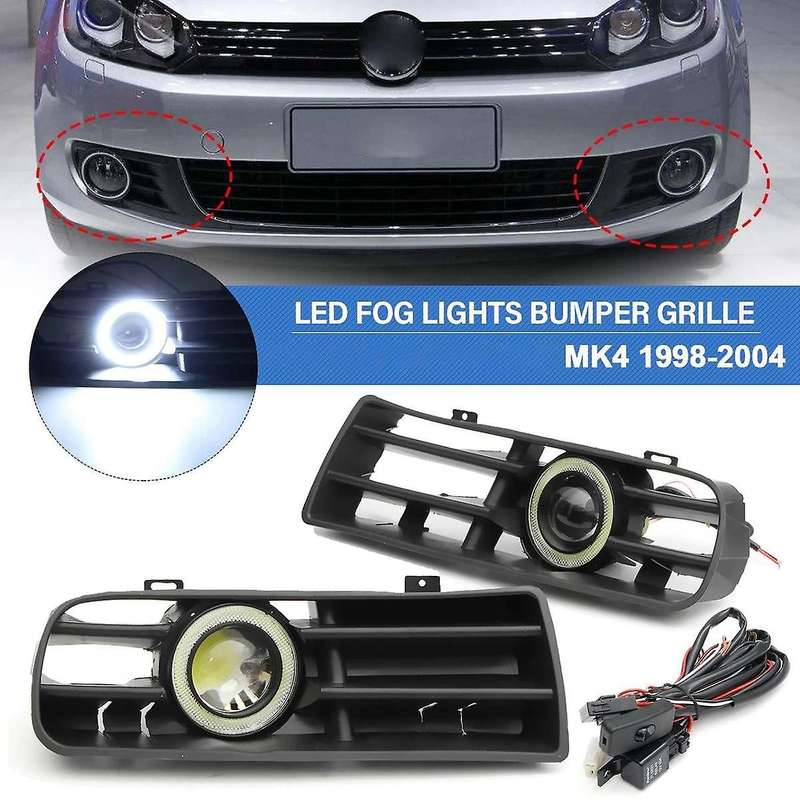 1Pair LED Fog Lights Angel Eyes Lamp Car Front Bumper Grille Grill Cover with Wire Kit for Golf MK4