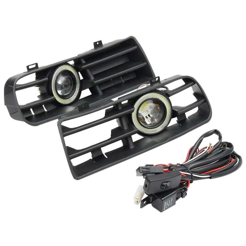 1Pair LED Fog Lights Angel Eyes Lamp Car Front Bumper Grille Grill Cover with Wire Kit for Golf MK4