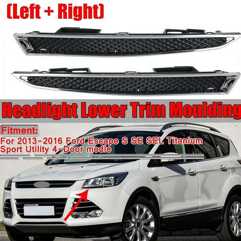 1Pair LH+RH Headlight Holder Bracket Head Light Lamp Lower Trim Moulding for Escape 2013-2016