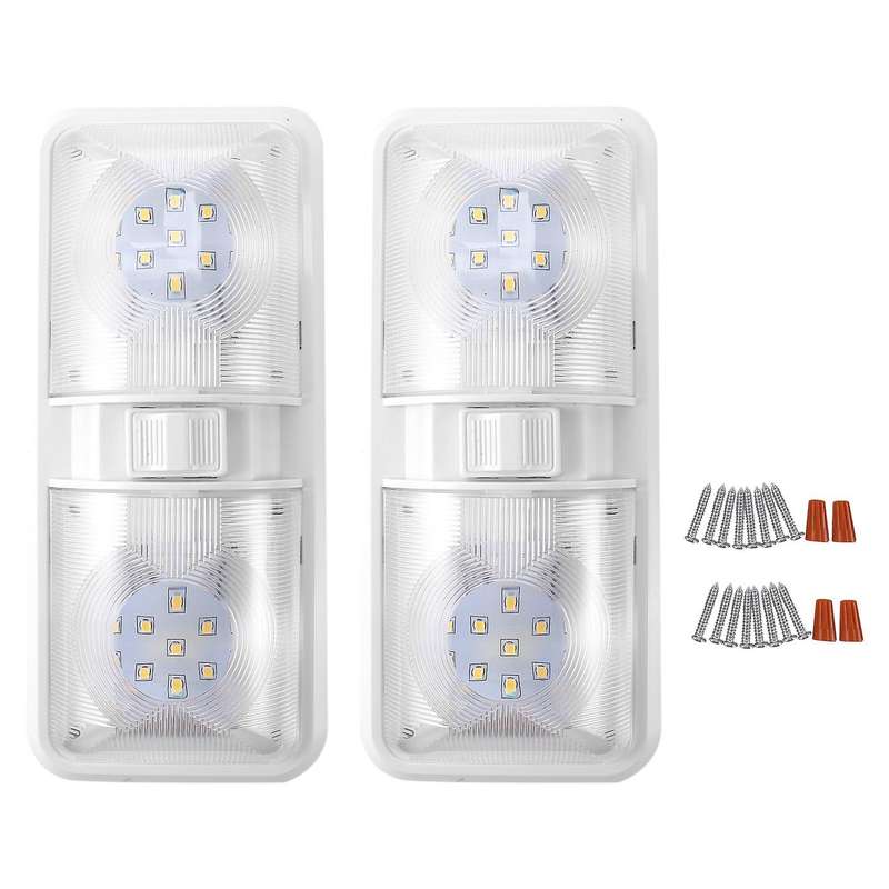 1Pair RV LED Light 12V 800Lm 6000-6500K Ceiling Fixture Trailer Marine Double Dome Light 48