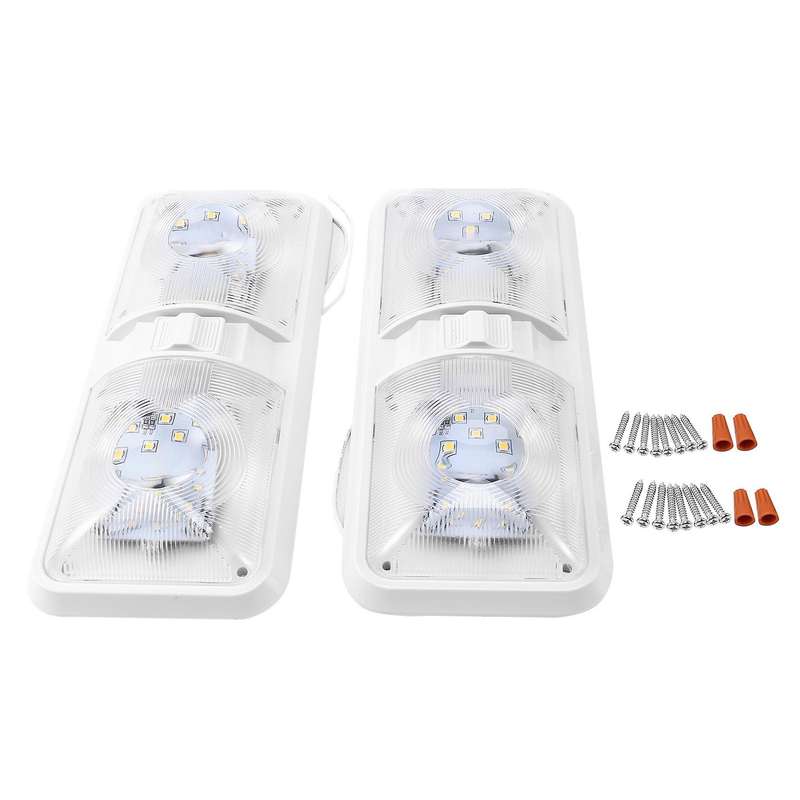 1Pair RV LED Light 12V 800Lm 6000-6500K Ceiling Fixture Trailer Marine Double Dome Light 48