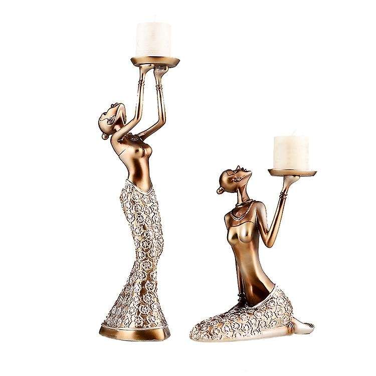 1Pair Vintage Abstract Lady Holders Statue Sculpture Candlestick Candle Holder Home Decoration Acces