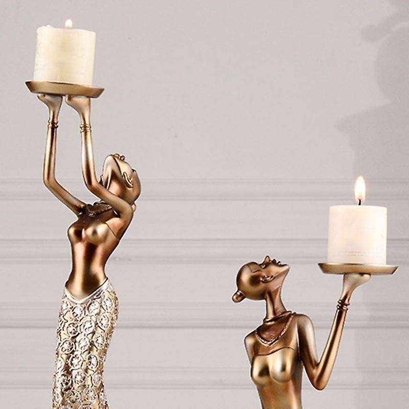 1Pair Vintage Abstract Lady Holders Statue Sculpture Candlestick Candle Holder Home Decoration Acces