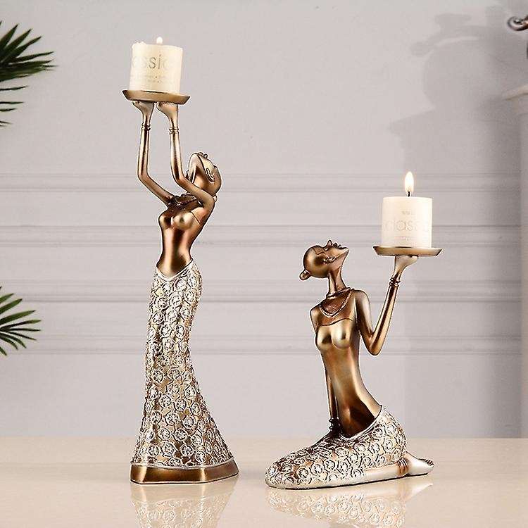 1Pair Vintage Abstract Lady Holders Statue Sculpture Candlestick Candle Holder Home Decoration Acces