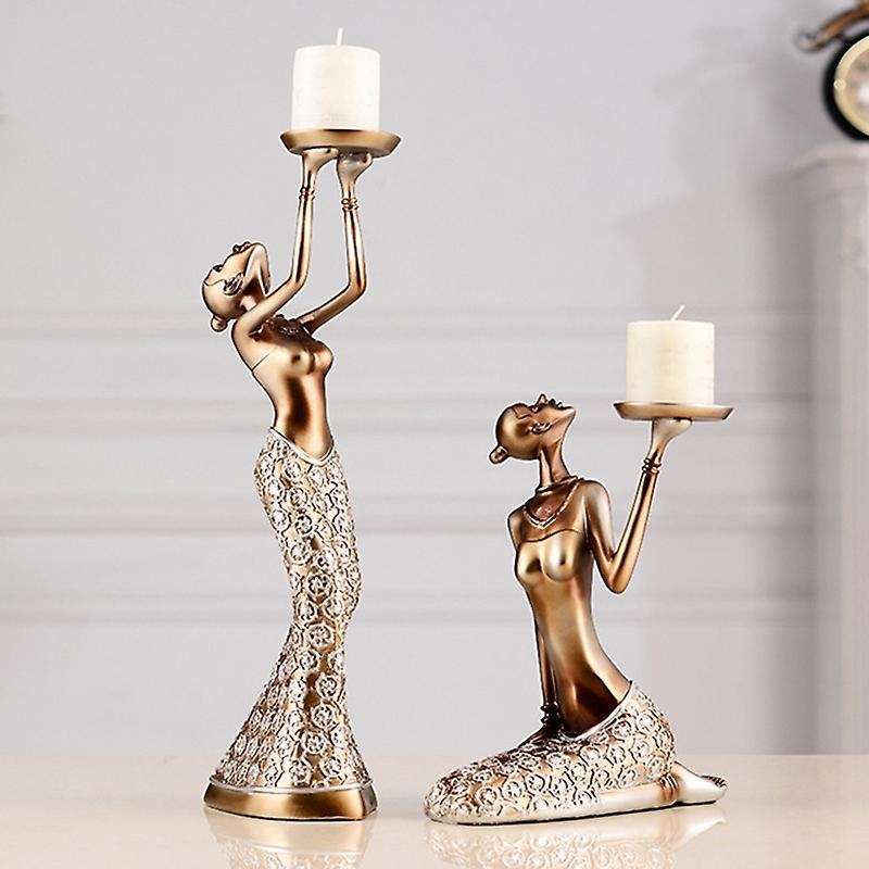 1Pair Vintage Abstract Lady Holders Statue Sculpture Candlestick Candle Holder Home Decoration Acces
