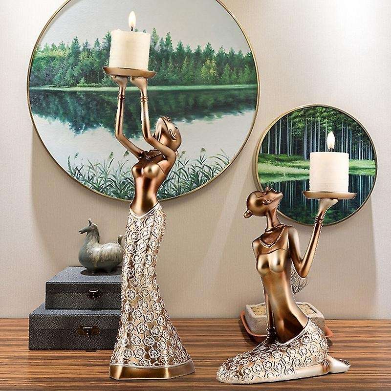 1Pair Vintage Abstract Lady Holders Statue Sculpture Candlestick Candle Holder Home Decoration Acces