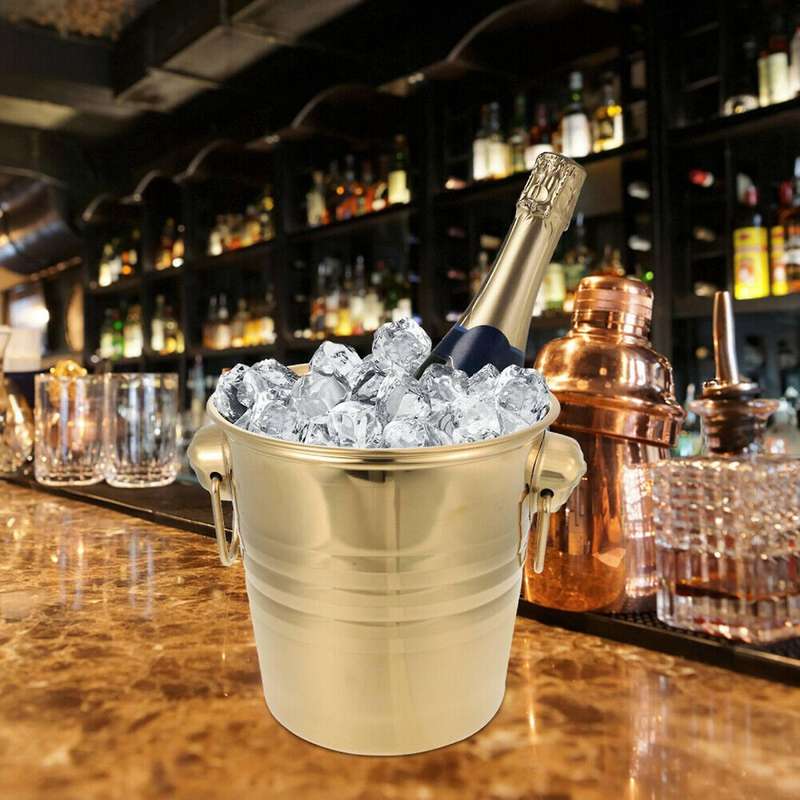 1pc 3l Stainless Steel Ice Bucket Thick Head Ice Bucket Party Ice Bucket (gold)