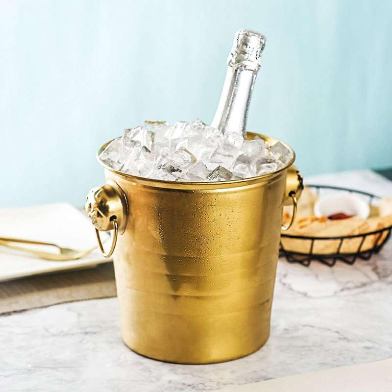 1pc 3l Stainless Steel Ice Bucket Thick Head Ice Bucket Party Ice Bucket (gold)