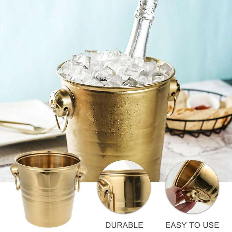 1pc 3l Stainless Steel Ice Bucket Thick Head Ice Bucket Party Ice Bucket (gold)