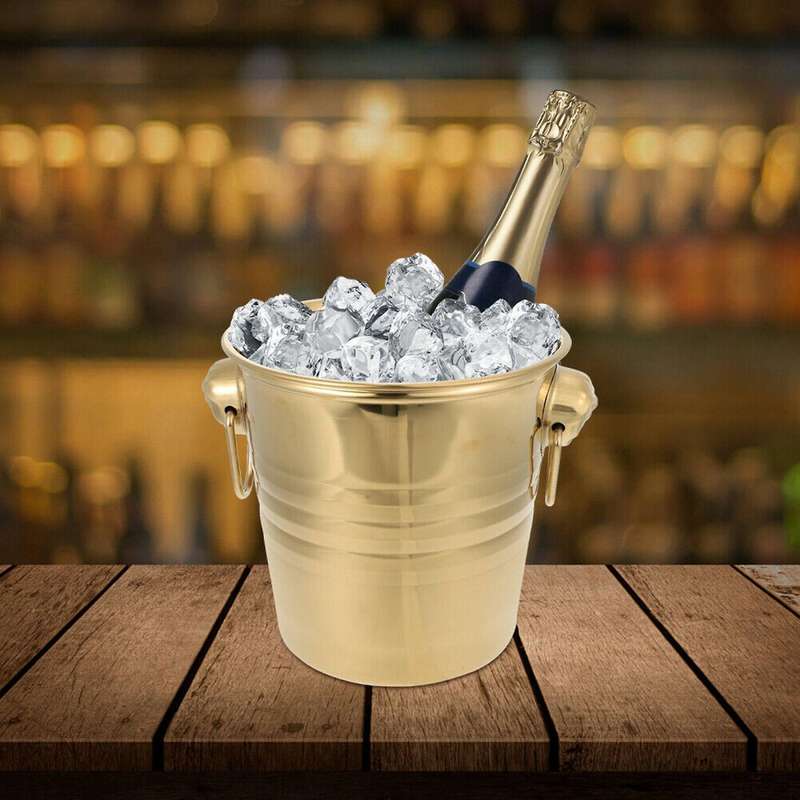 1pc 3l Stainless Steel Ice Bucket Thick Head Ice Bucket Party Ice Bucket (gold)