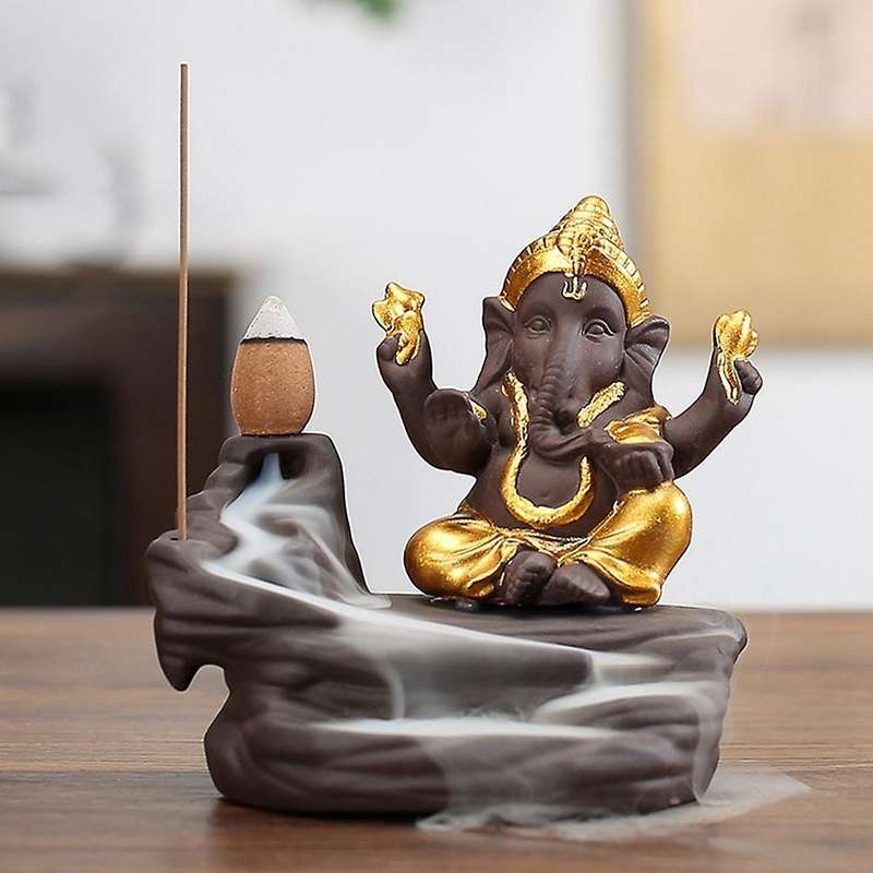 1Pc Ganesha Backflow Incense Burner Elephant God Ceramic Cone Censer Home Decor
