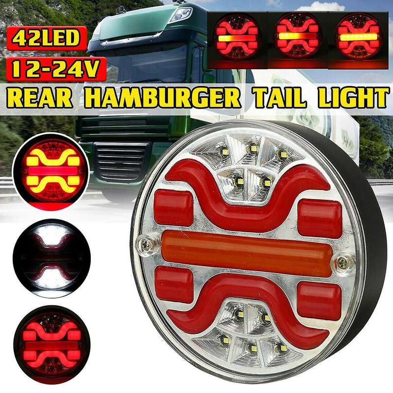 1PC Round Red/Amber 42 LED Truck Trailer Lorry Brake Stop Turn Signal Tail Light