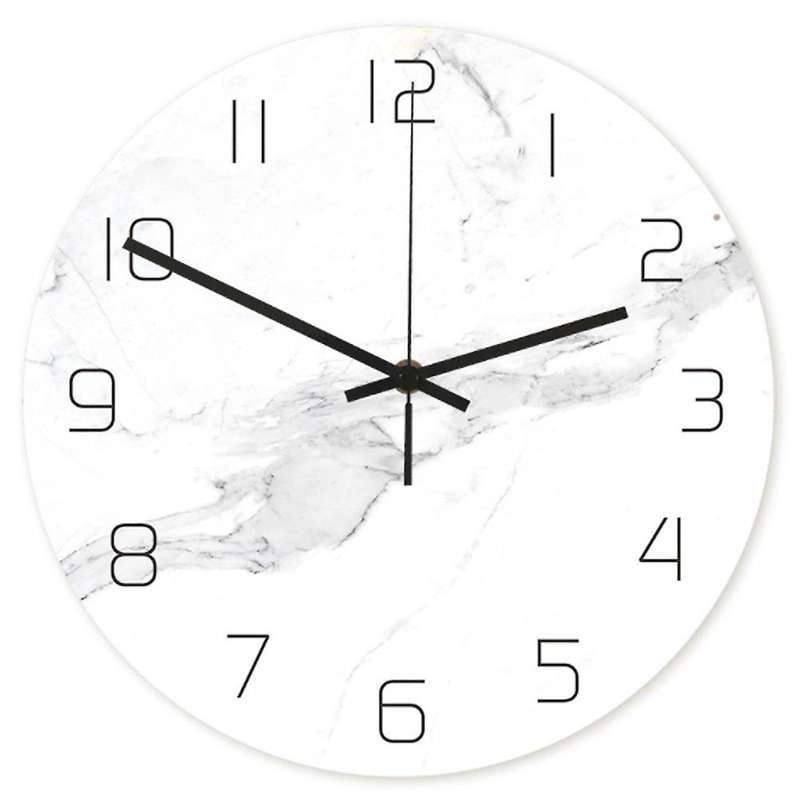 1Pc Wall Clock White Marble Grain UV Print Hanging Acrylic Round Clock Decorative Clock without Batt