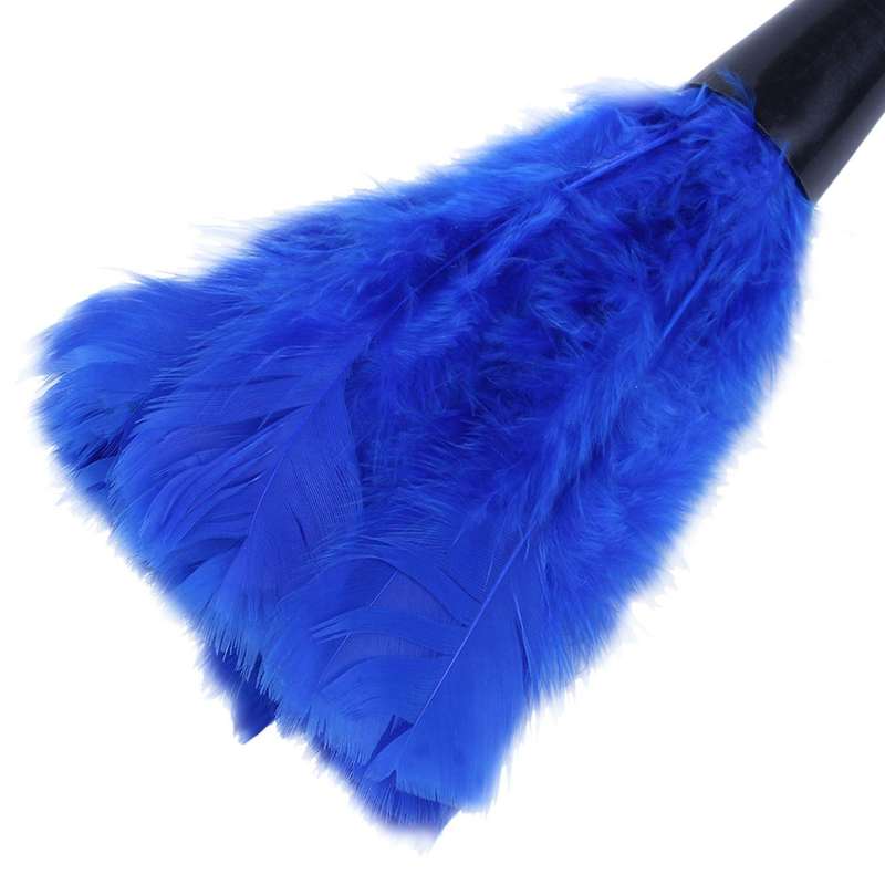 1pc Turkey Feather Duster with Black Plastic Handle Cleaning Tool(blue)35cm
