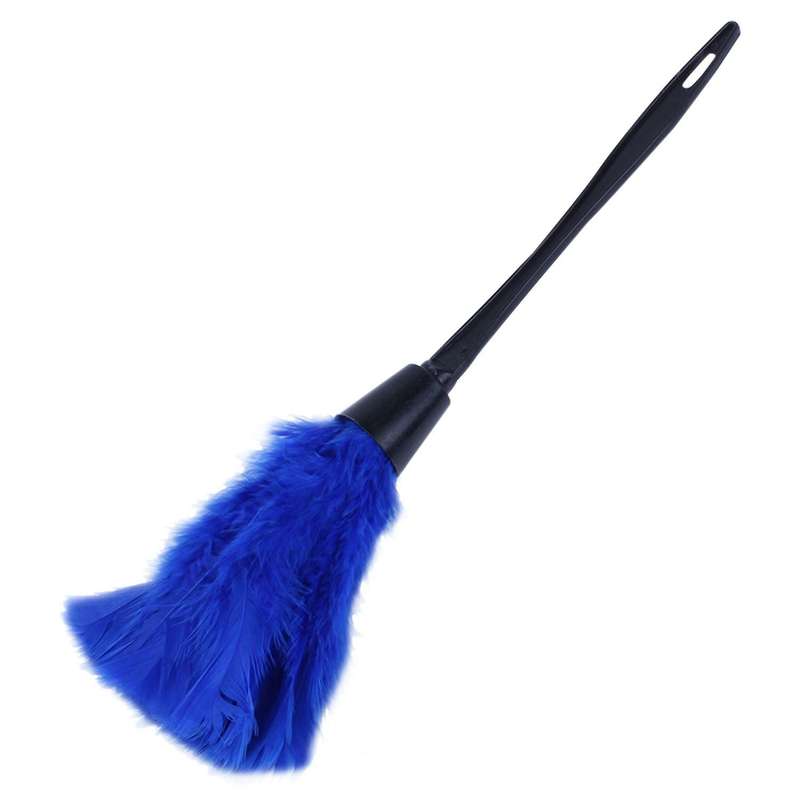 1pc Turkey Feather Duster with Black Plastic Handle Cleaning Tool(blue)35cm