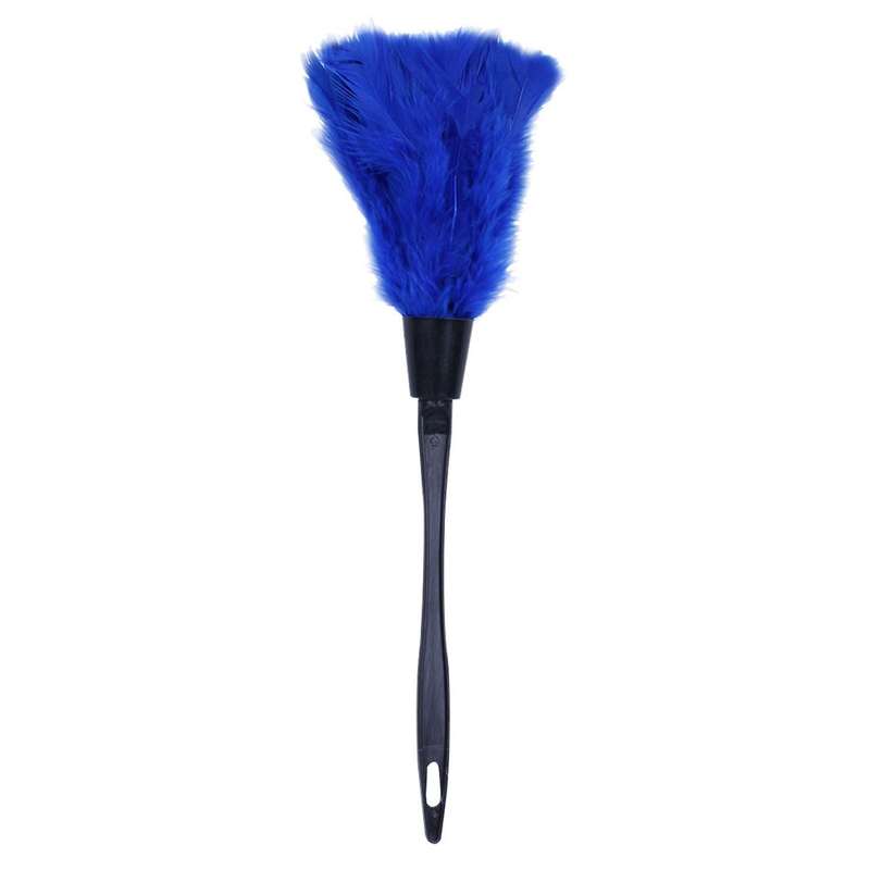 1pc Turkey Feather Duster with Black Plastic Handle Cleaning Tool(blue)35cm