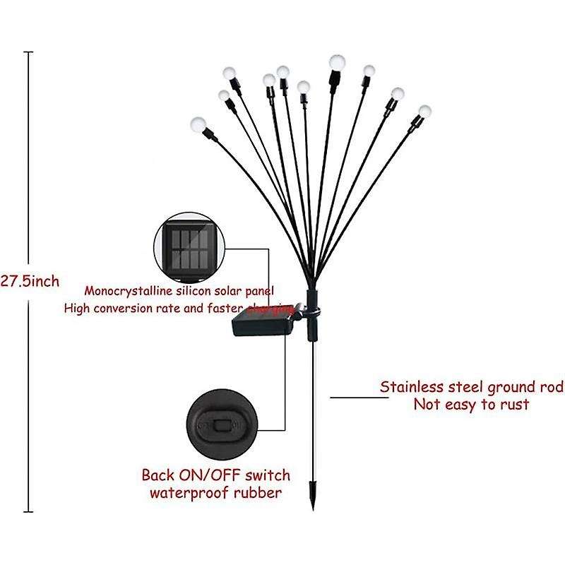 1pcs 10 Head Solar Powered Firefly Lights, 10 Led Outdoor Waterproof Solar Swaying Garden Lights