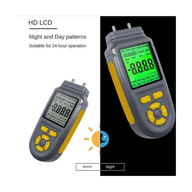 1Pcs 100Psi Digital Handheld Manometer 2768Wc HVAC Gas Pressure Tester Differential Dual Port Pre