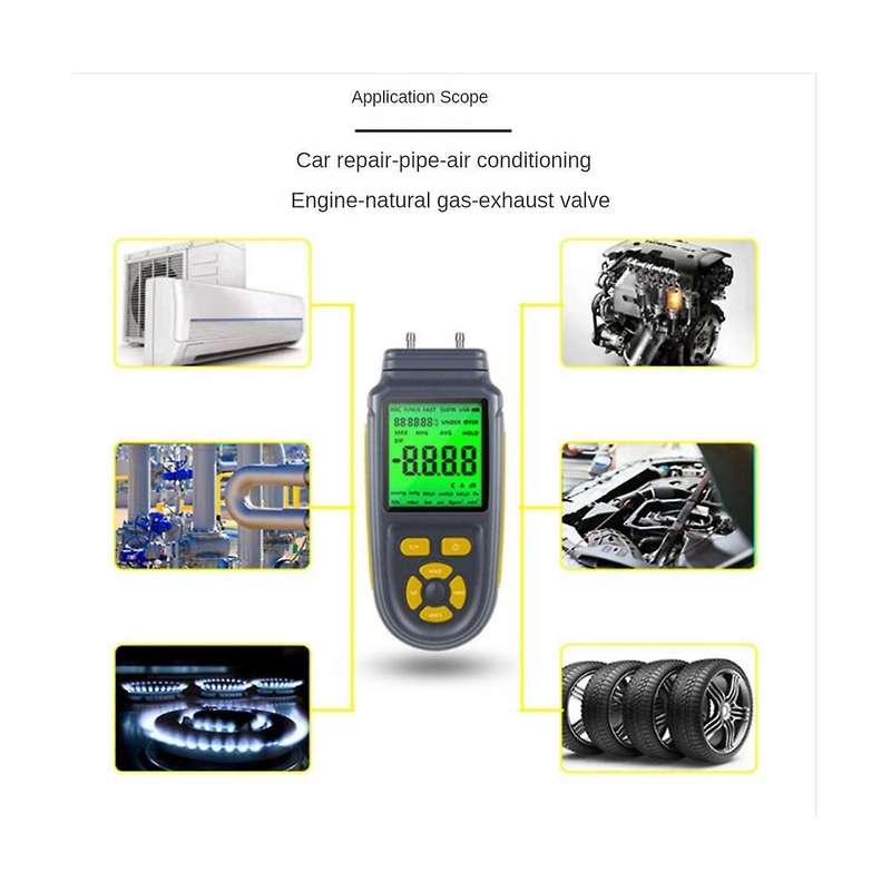 1Pcs 100Psi Digital Handheld Manometer 2768Wc HVAC Gas Pressure Tester Differential Dual Port Pre