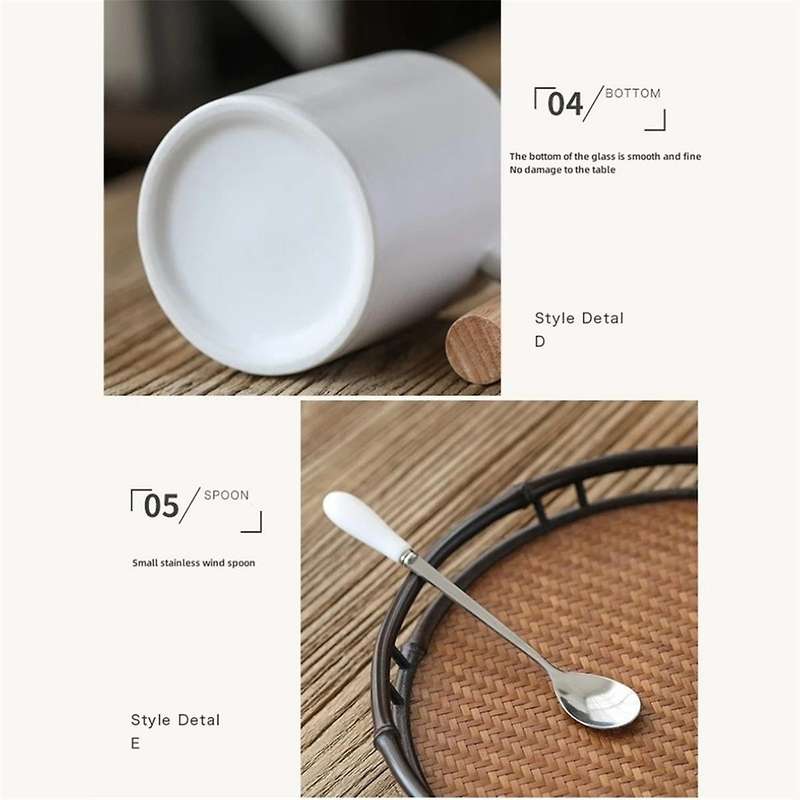 1pcs 310ml Ceramic Wooden Handle Coffee Mug with Lid and Spoon Couples Cup Office Kitchen Gift Cup