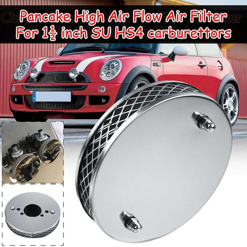 1pcs Car Chrome Pancake High Flow Filter for All 1 Inch Su Hs4 Carburettors 14x3cm
