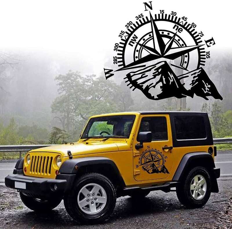 1Pcs Car Off-Road SUV Side Body Sticker Compass Mountain Decals Sticker Compatible SUV Off-Road Wate