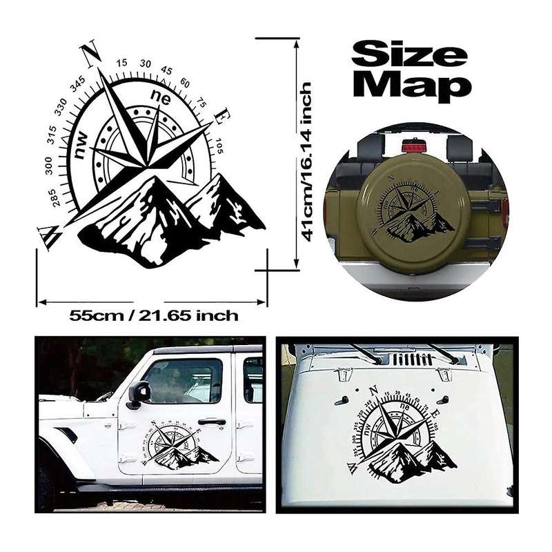 1Pcs Car Off-Road SUV Side Body Sticker Compass Mountain Decals Sticker Compatible SUV Off-Road Wate