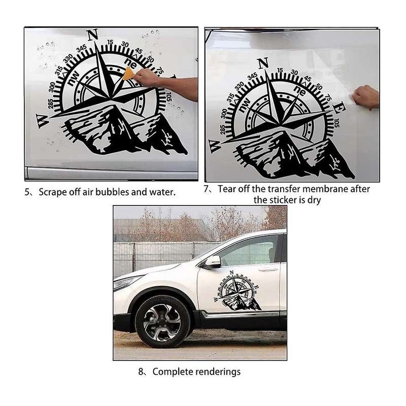 1Pcs Car Off-Road SUV Side Body Sticker Compass Mountain Decals Sticker Compatible SUV Off-Road Wate