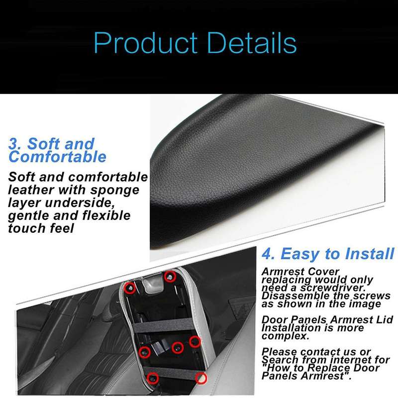 1Pcs Center Console Lid Cover & 1 Pair (Left & Right) Front Door Panels Armrest Cover Lid for 2008-2