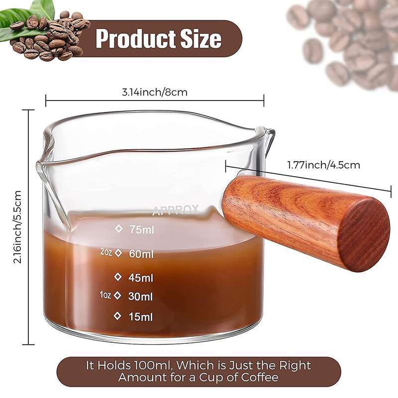 1Pcs Double Spout Espresso Glass Coffee Double Spouts Glass Espresso Measuring Glass Coffee Carafe G