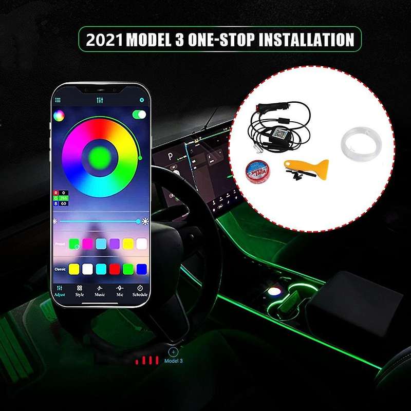 1PCS for Model 3 Y Atmosphere Light Lamp Interior Neon Lights RGB Led Strip Lights with App Controll