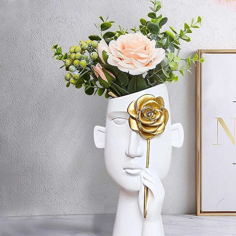 1Pcs Human Face Vase Flower Pot Flower Arrangement Dried Flowers Resin Plant Pots Luxury Home Decora