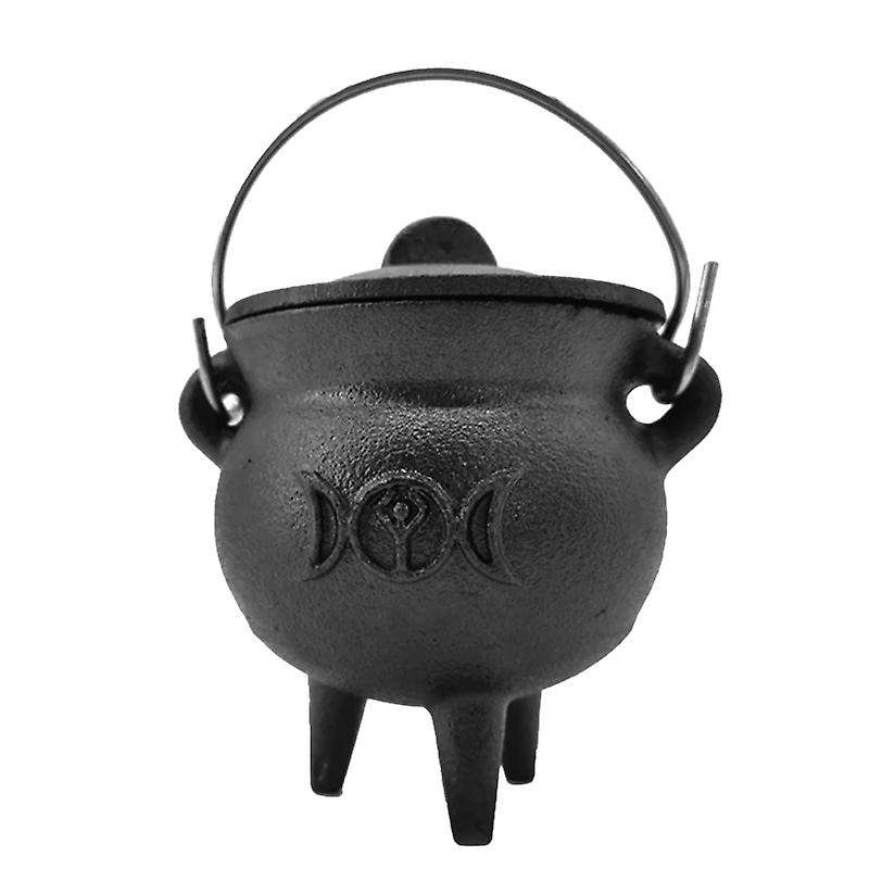 1Pcs Iron Cauldron with Lid Handle Moon Phase Witch Pot Incense Burning Pot for Spells Smudging Bles