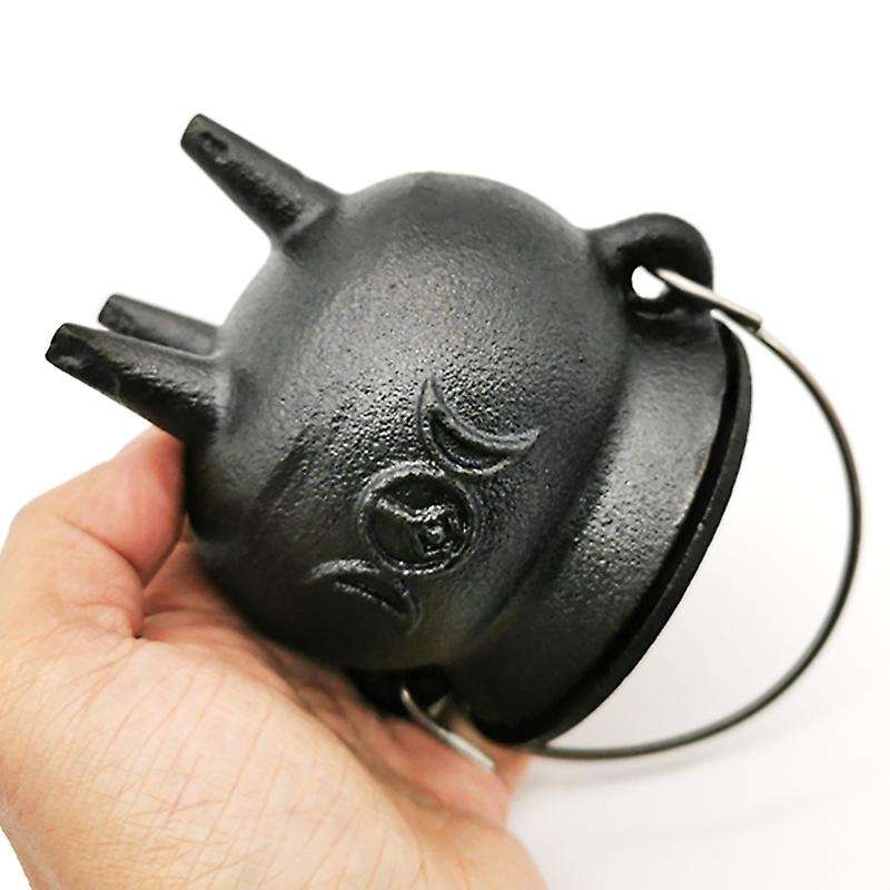 1Pcs Iron Cauldron with Lid Handle Moon Phase Witch Pot Incense Burning Pot for Spells Smudging Bles