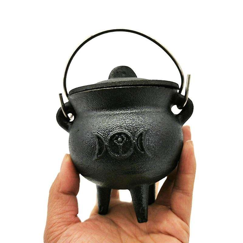 1Pcs Iron Cauldron with Lid Handle Moon Phase Witch Pot Incense Burning Pot for Spells Smudging Bles