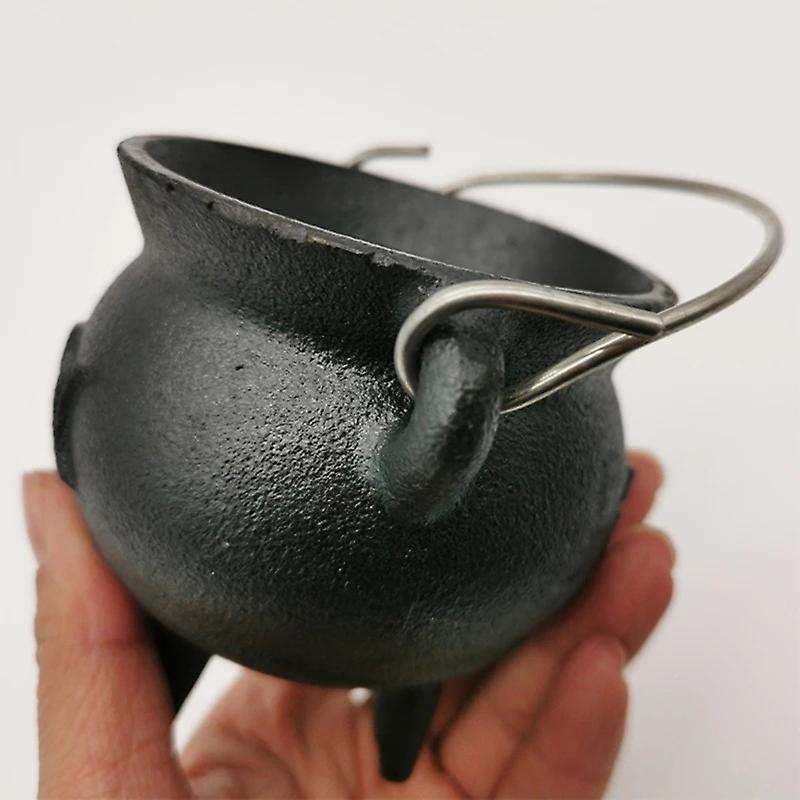 1Pcs Iron Cauldron with Lid Handle Moon Phase Witch Pot Incense Burning Pot for Spells Smudging Bles