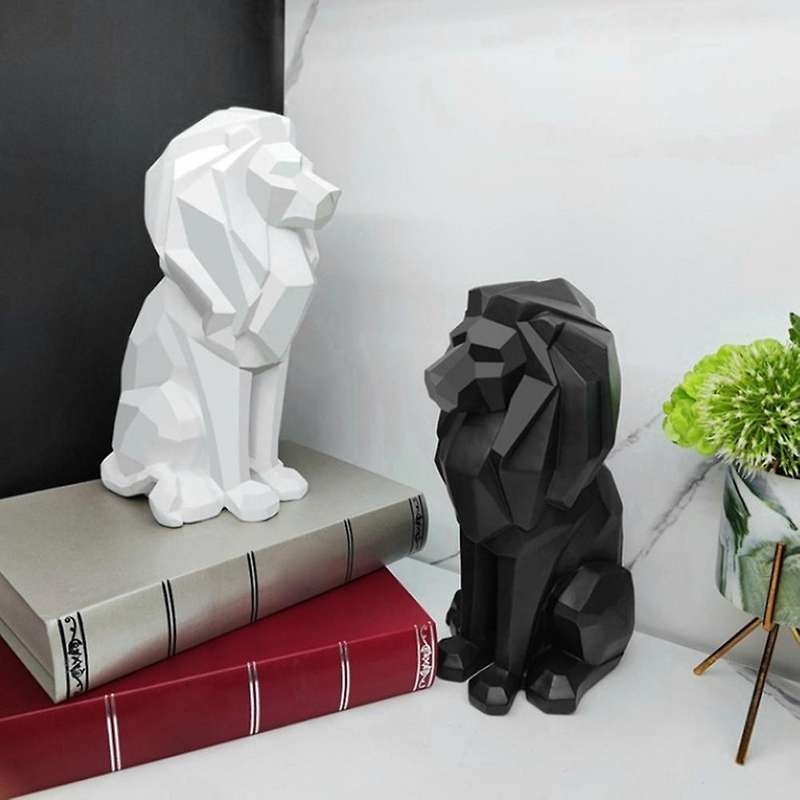 1Pcs Lion Statues Geometric Sculpture Ornaments Nordic Home Decor Resin Crafts Room Lion Model B