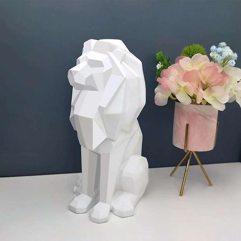1Pcs Lion Statues Geometric Sculpture Ornaments Nordic Home Decor Resin Crafts Room Lion Model B