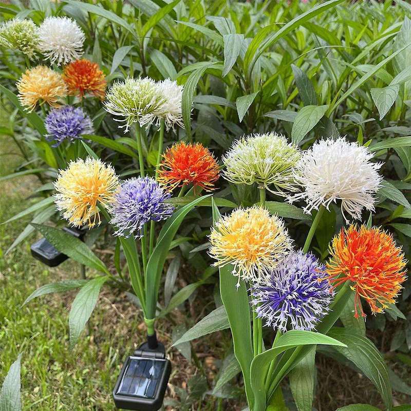 1PCS Solar Outdoor Lights Decorative,5 Head Solar Swaying Flowers IP65 Waterproof Solar Powered Lig