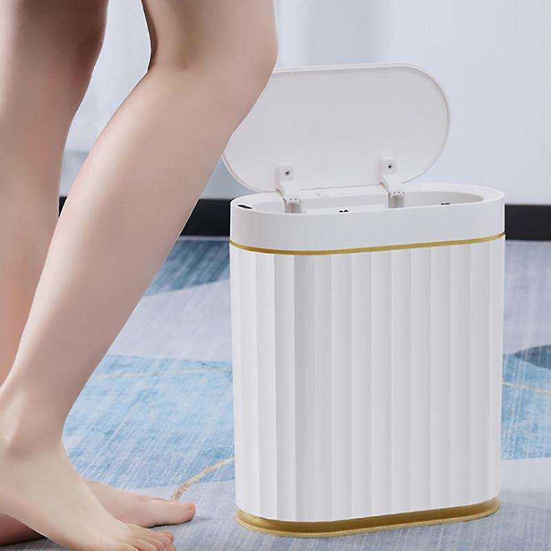 1Pcs Trash Can Golden Edge Waste Bin Kitchen Waterproof Bin Narrow Seam Automatic Electric Bin with