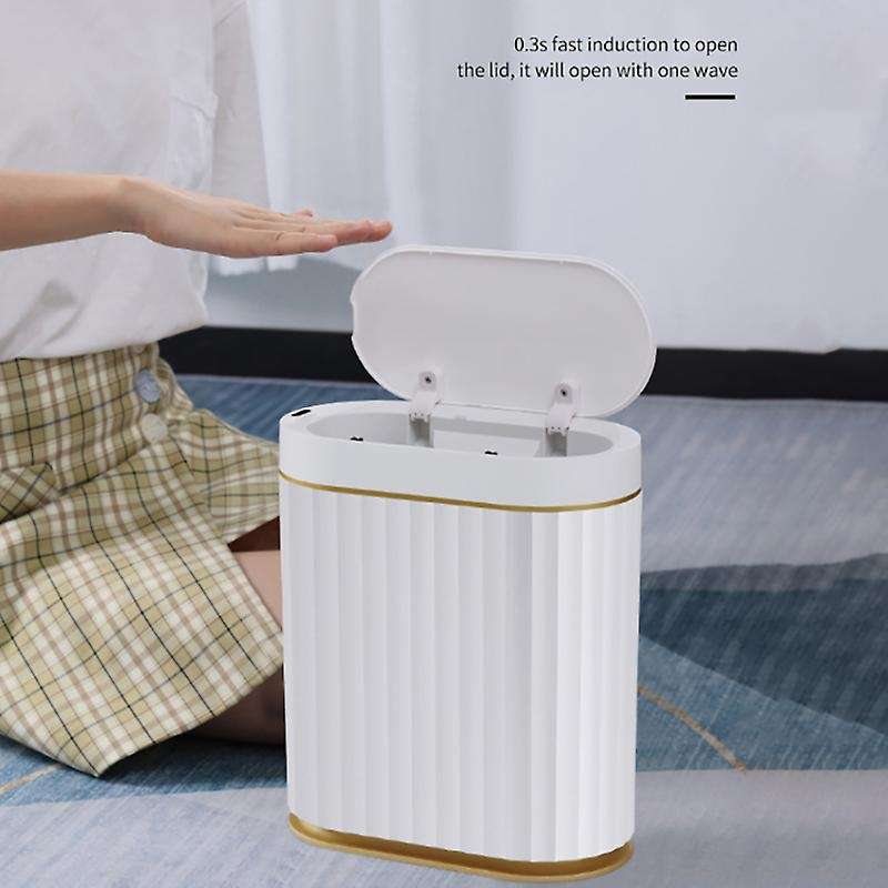 1Pcs Trash Can Golden Edge Waste Bin Kitchen Waterproof Bin Narrow Seam Automatic Electric Bin with