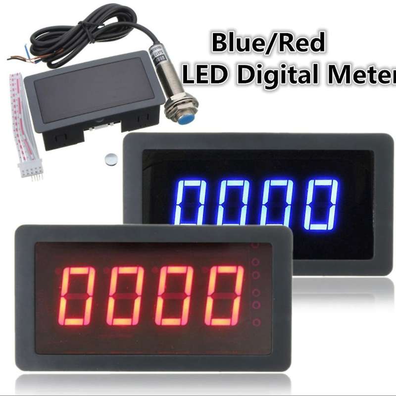 1Set 12V 24V Measuring Gauge 4 Digital Green LED Tachometer RPM Speed Meter 10-9999RPM Hall Proximit