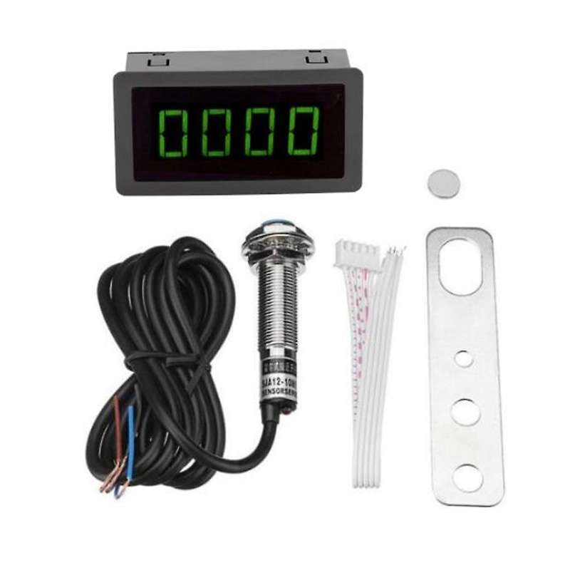 1Set 12V 24V Measuring Gauge 4 Digital Green LED Tachometer RPM Speed Meter 10-9999RPM Hall Proximit